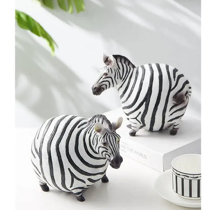Chubby black and white striped big belly zebra resin sculpture by decorbites for modern living room decor