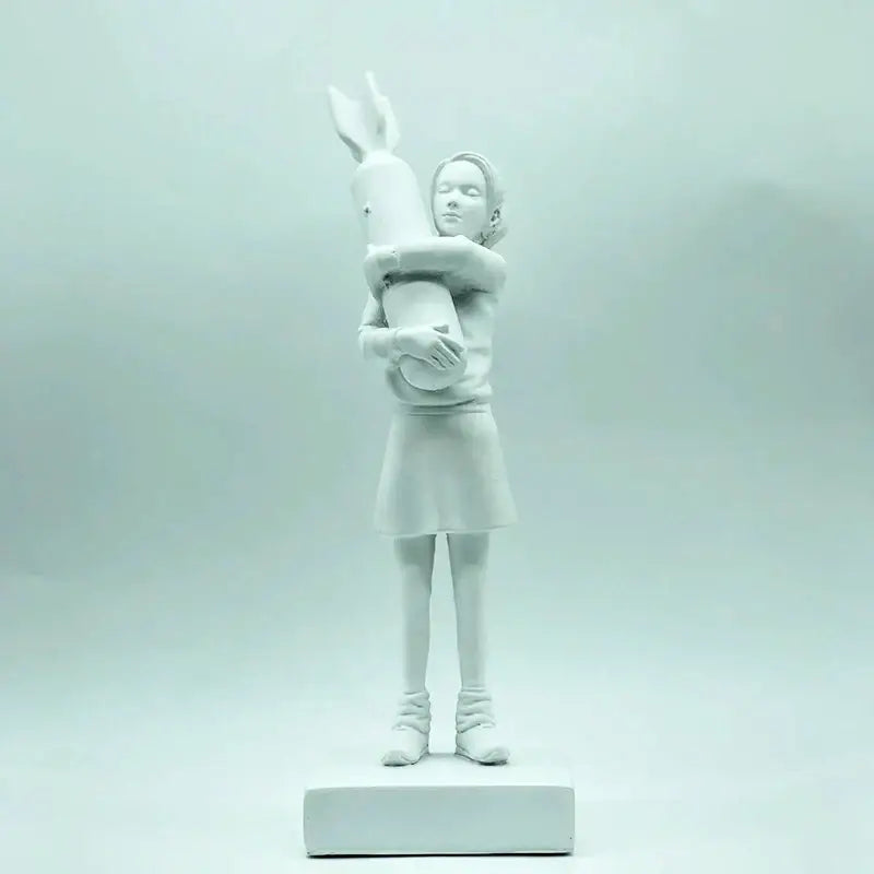 Modern black and white bomb hugger resin statue of girl hugging rabbit for living room decorbites bomb hugger collection