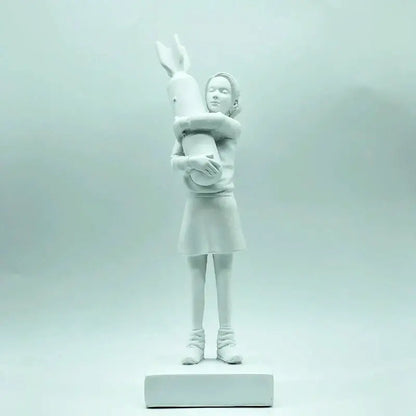 Modern black and white bomb hugger resin statue of girl hugging rabbit for living room decorbites bomb hugger collection