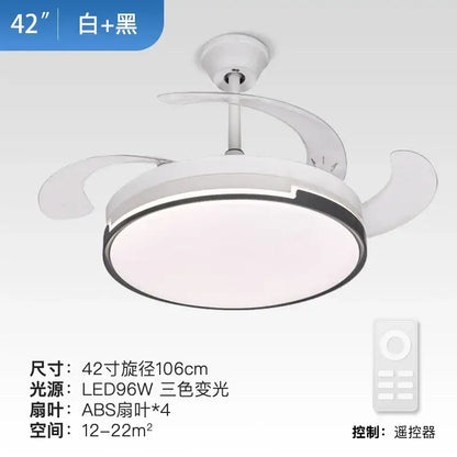 Modern black and white 42-inch ceiling fan with retractable abs blades and integrated led lighting for bedroom decorbites invisible ceiling