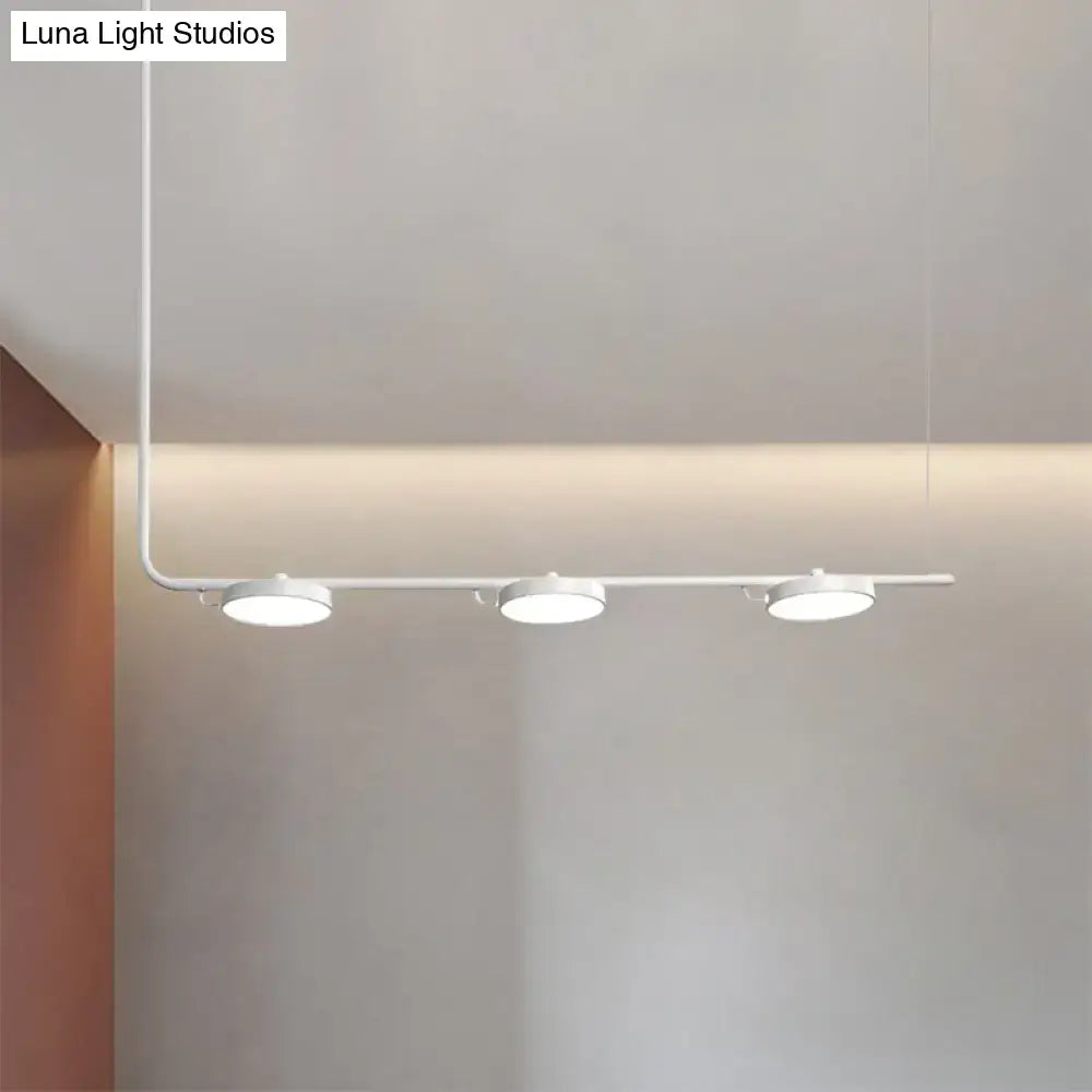 Modern chandelier DecorBites™ white minimalist pendant light with three circular LED bulbs for dining room lighting