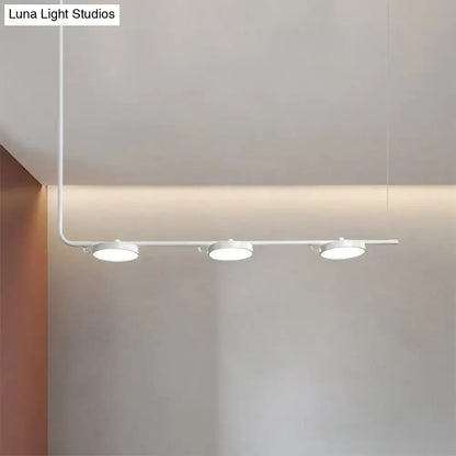 Modern chandelier DecorBites™ white minimalist pendant light with three circular LED bulbs for dining room lighting