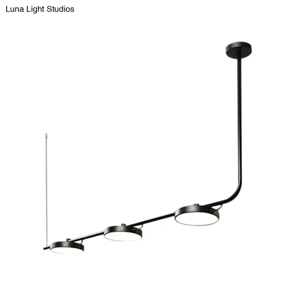 DecorBites modern black chandelier with three circular LED bulbs and curved arm for dining room lighting maximum bulb wattage 60W