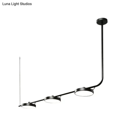 DecorBites modern black chandelier with three circular LED bulbs and curved arm for dining room lighting maximum bulb wattage 60W
