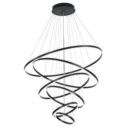 Modern black and white circle ring art chandelier with glowing led rings for staircase decorbites circle ring lighting