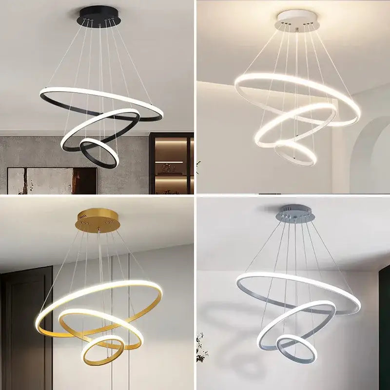 Modern black and white circles chandelier pendant lamp with three interlocking rings for living room decorbites circles chandelier