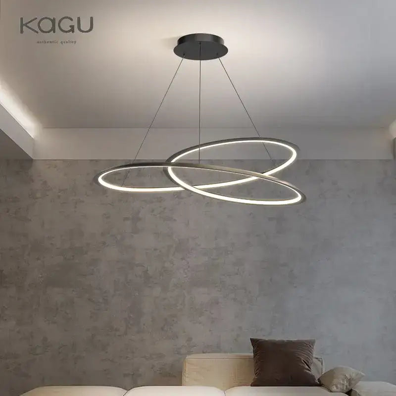 Modern black and white circular LED chandelier with intertwined rings and minimalist design for living room decorbites circular black white