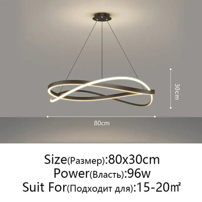 Modern black and white led pendant ceiling lamp with elegant intertwined ring design for living room use