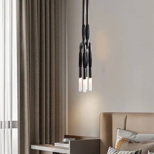 Modern black and white cloth pendant light with sleek metallic finish for kitchen dining room decorbites pendant light