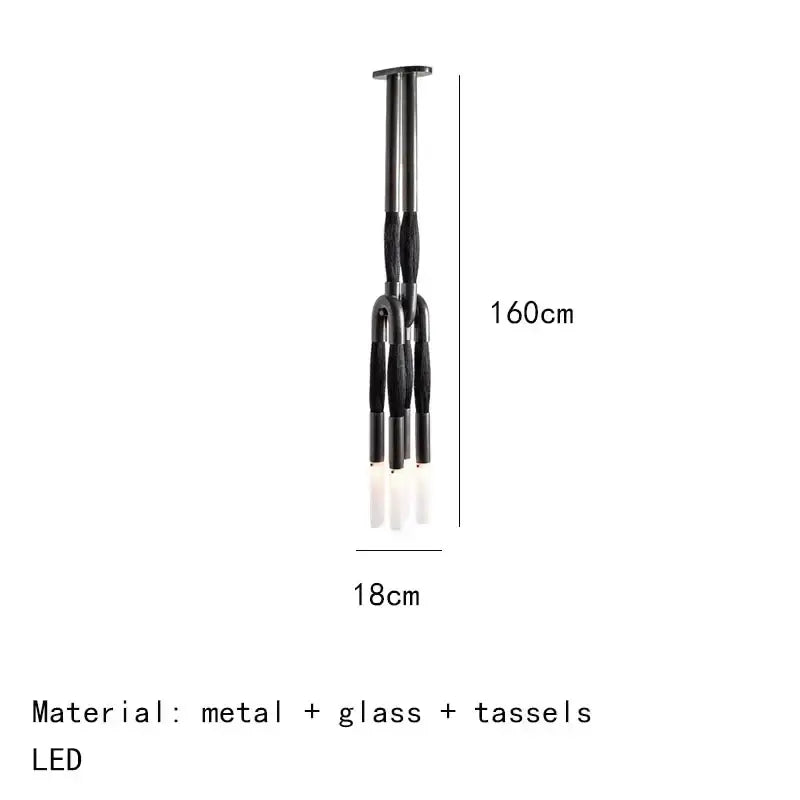 Black metal and glass cloth pendant light with tassels 160cm tall for modern kitchen dining room decorbites pendant light