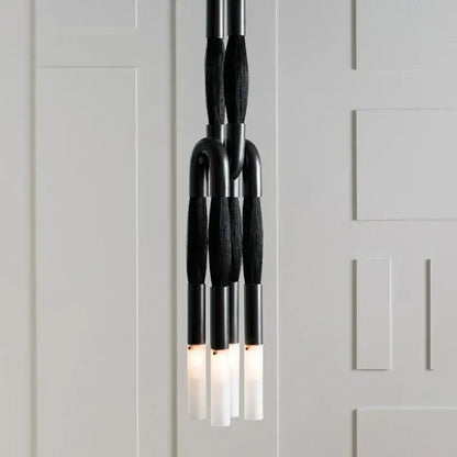 Modern black and white cloth pendant light with sleek curved metal arms and frosted glass shades for kitchen decorbites cloth pendant