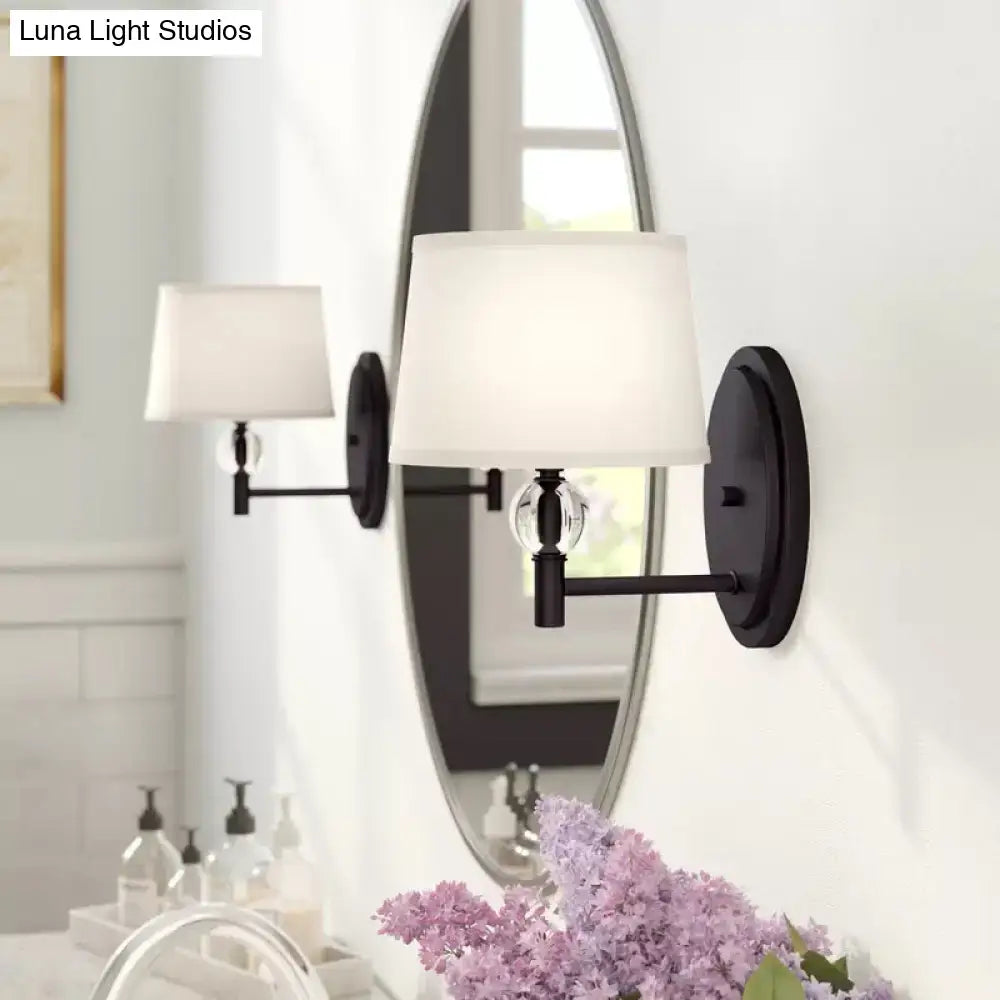 Modern black and white crystal ball wall sconce with led light 110v-120v 220v-240v black wrought iron and fabric shade
