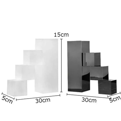 Set of five tiered modern black and white crystal bookends sculpture with glossy blocks for living room decorbites decor