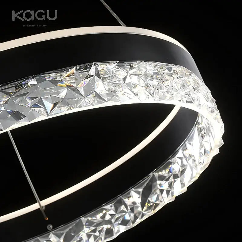 Modern black and white acrylic double-ring led chandelier with faceted crystal accents for dining room decorbites crystal rings