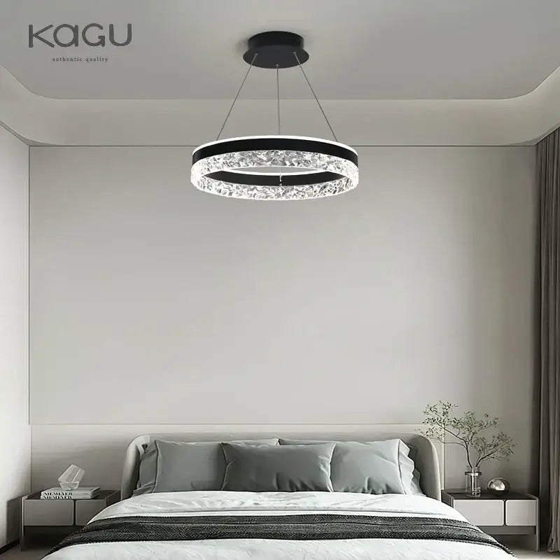 Modern black and white crystal rings led chandelier with sleek minimalist design for dining room decorbites crystal rings