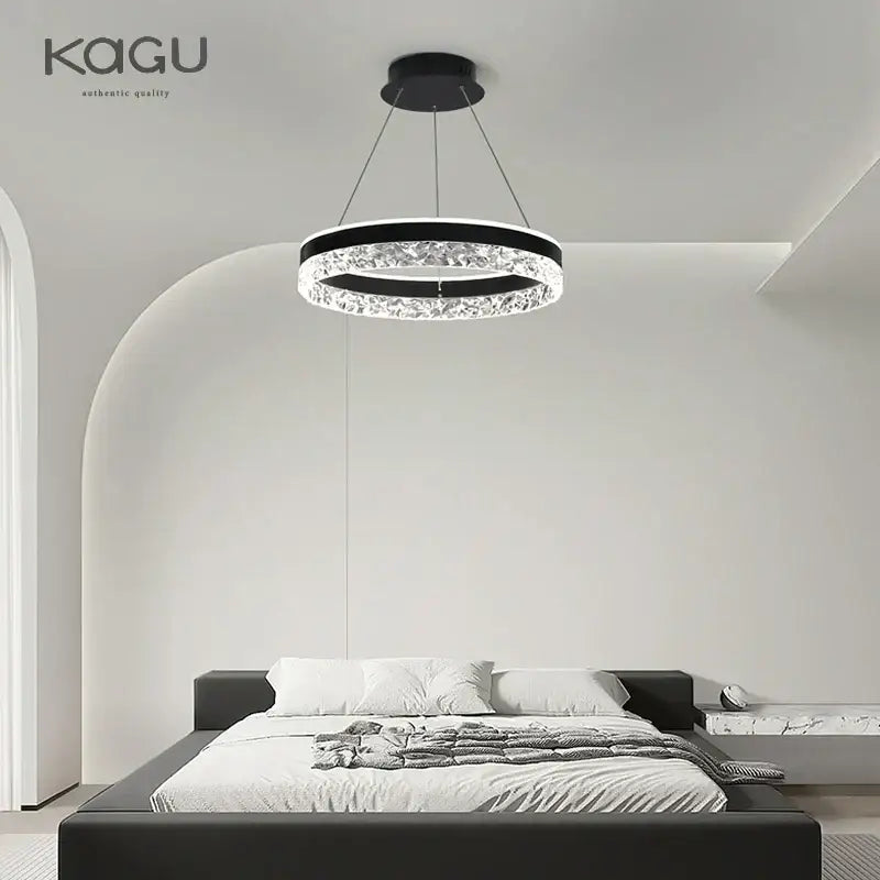 Modern black and clear crystal rings led chandelier with minimalist design for dining room decorbites crystal rings