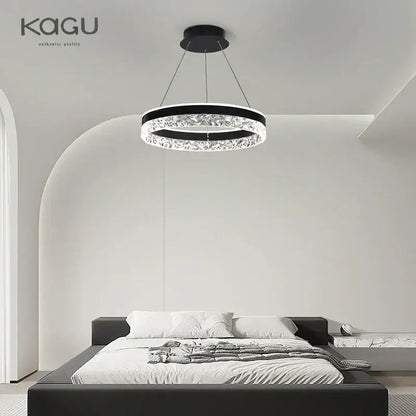 Modern black and clear crystal rings led chandelier with minimalist design for dining room decorbites crystal rings
