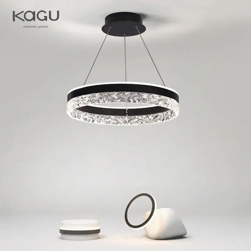 Modern black and clear crystal rings led chandelier with minimalist design for dining room decorbites crystal rings