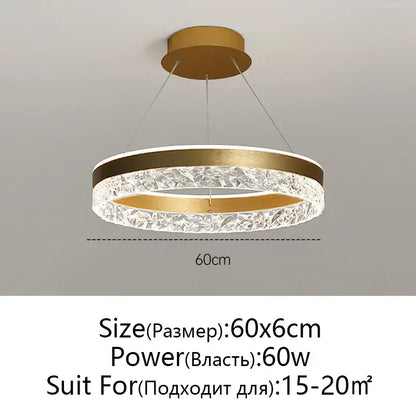 Modern black and white decorbites crystal rings led chandelier with gold-toned circular pendant and textured crystal ring