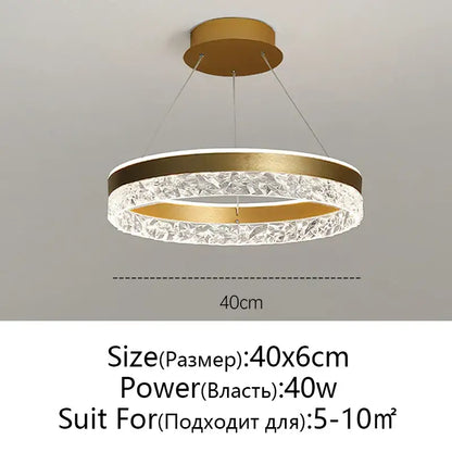 Modern black and white crystal rings led chandelier with gold-toned textured crystal ring and sleek metallic frame for dining room