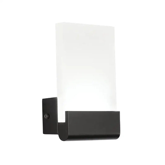 Modern black white cuboid design led sconce with frosted white rectangular glass panel for bedroom wall light