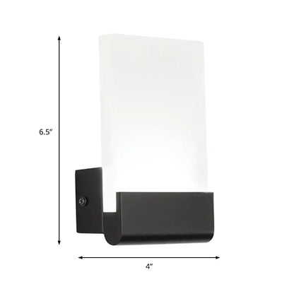Modern black and white cuboid design led sconce with frosted white glass panel for bedroom wall lighting