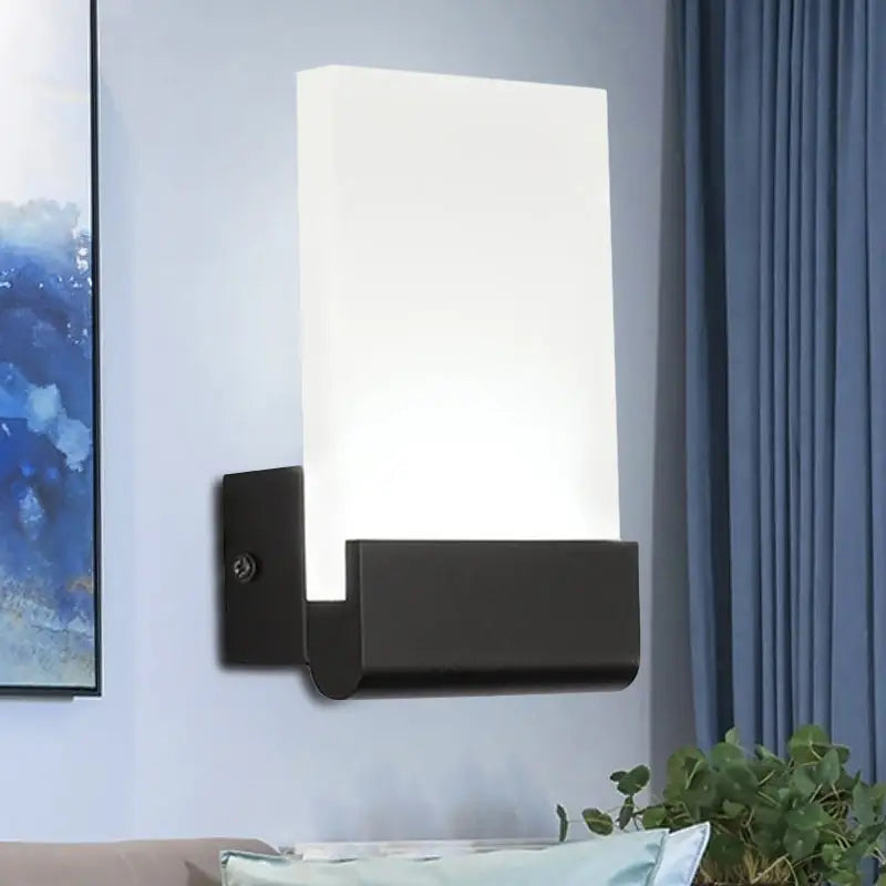 Modern black and white cuboid design led sconce with rectangular frosted glass diffuser for bedroom wall lighting