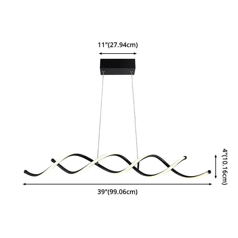 Modern black and white curved led pendant ceiling light with intertwined arms for dining room ceiling light use