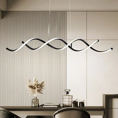 Modern black and white curved led pendant ceiling light with a sleek wave-like design for dining room ceiling light