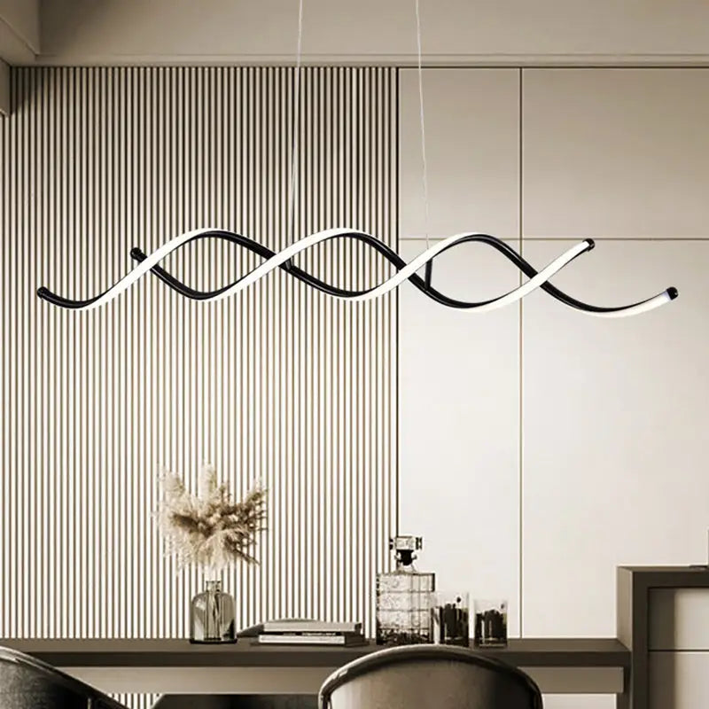 Modern black and white curved led pendant ceiling light with a sleek wave-like design for dining room ceiling light
