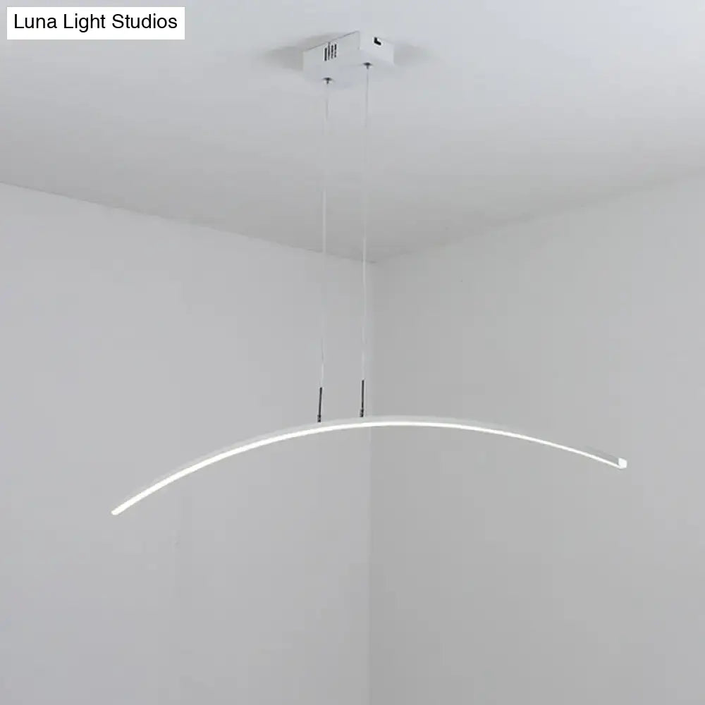 DecorBites curved metallic black white led island lamp with sleek bulb base and minimalist light type design