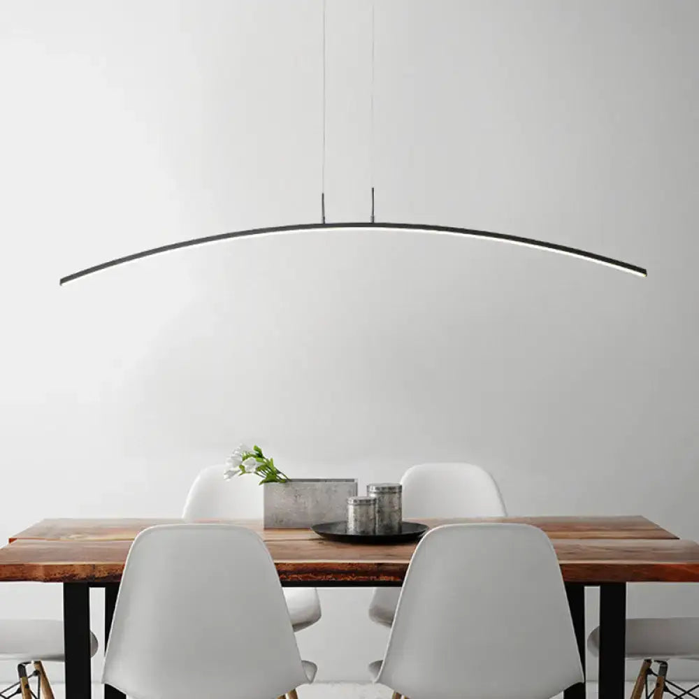 DecorBites curved metallic black white LED island lamp with bulb base and modern minimalist light type design