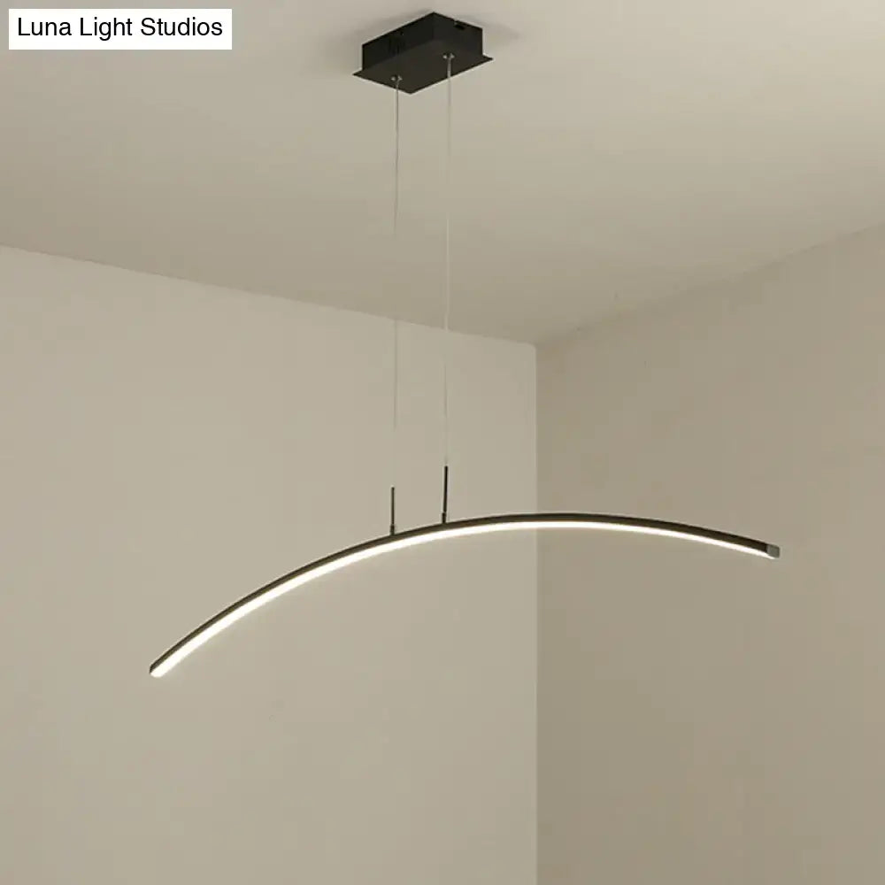 Decorbites curved metallic black white led island lamp with sleek curved led strip and soft white illumination bulb base