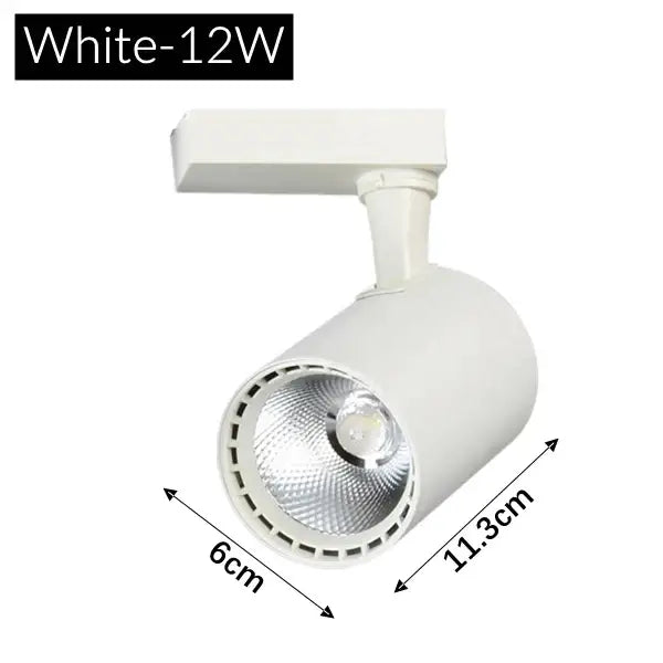 White 12w track light with cylindrical head and adjustable bracket for decorbites colorful cob phase system