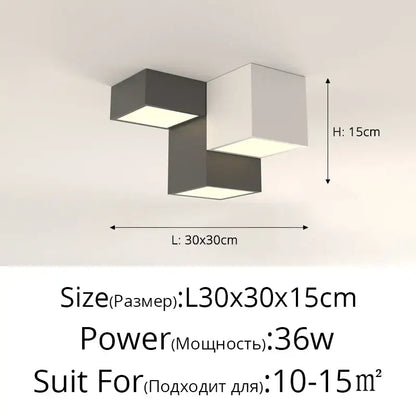 Modern black and white decorbites geometric chandelier featuring interlocking cube panels emitting warm light