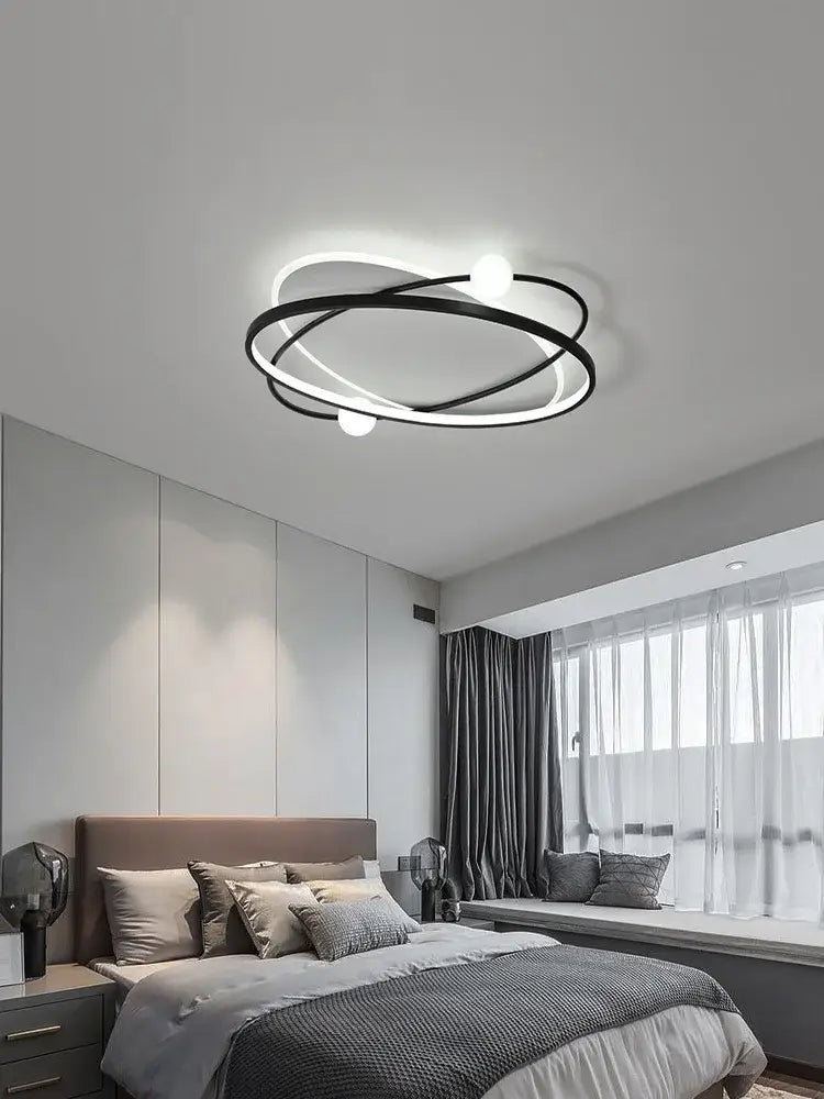 Modern black and white decorbites led ceiling light with sleek intertwined rings for living room lighting