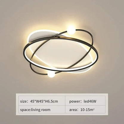 Modern black metal ring decorbites led ceiling light with integrated led illumination and two spherical bulbs for living room