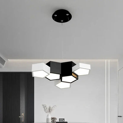 Modern black white diamond led chandelier living room pendant light with hexagonal geometric cube fixtures and circular mount