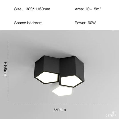Modern black white diamond led chandelier pendant light with three illuminated panels in black hexagonal design