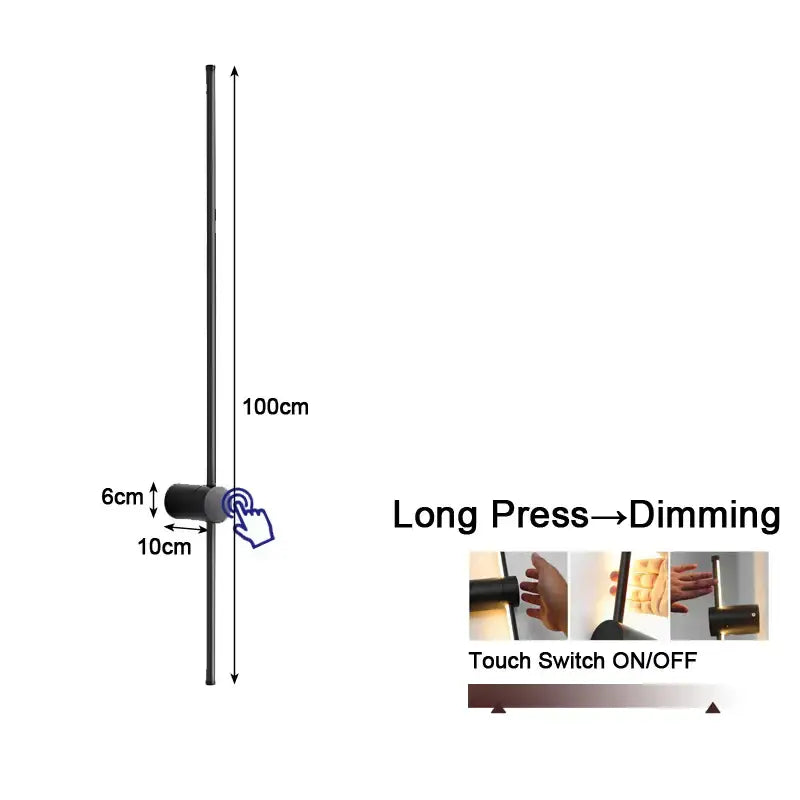 Black 100cm tall floor lamp with touch switch for on off and dimming by decorbites dimmable led wall lights for bedroom decor