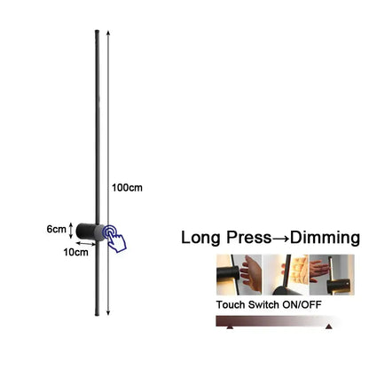 Black 100cm tall floor lamp with touch switch for on off and dimming by decorbites dimmable led wall lights for bedroom decor