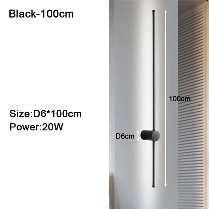 Modern black decorbites dimmable led wall light 100cm tall with sleek cylindrical matte finish for bedroom sconce decor