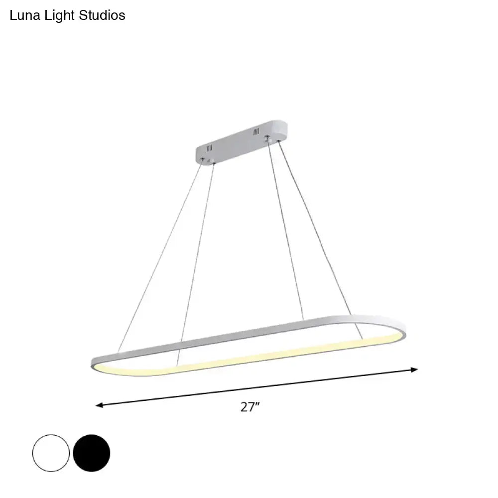 Modern white oval ellipse hanging lamp with sleek minimalist design and warm led illumination for dining table