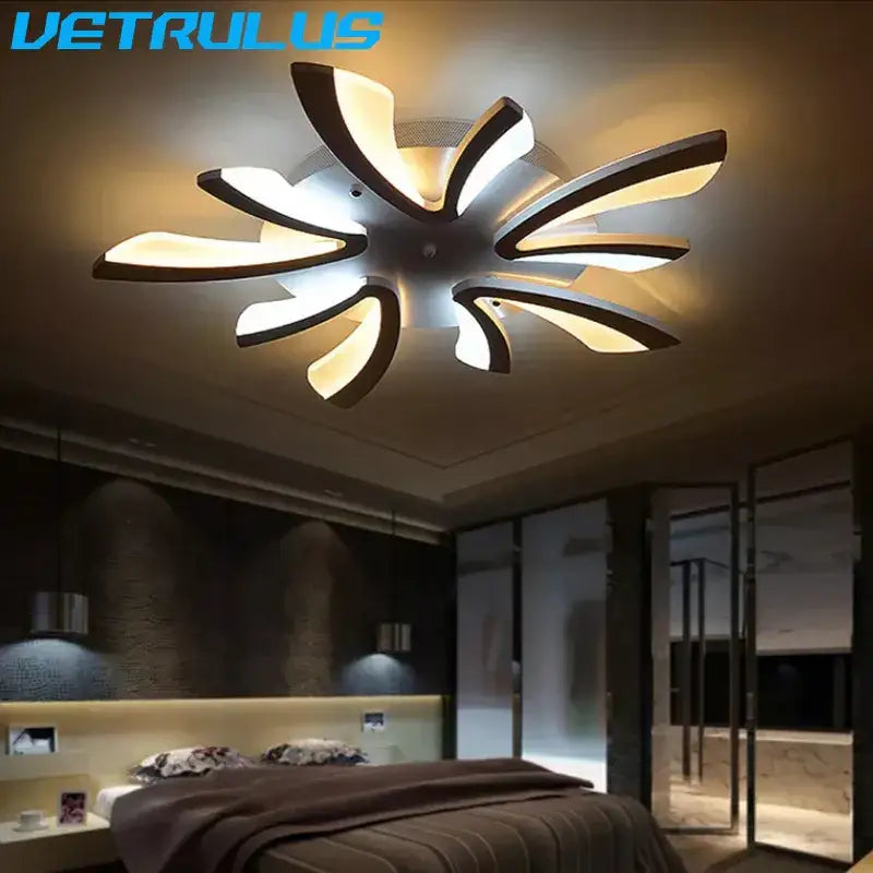 Modern black and white flower led chandelier with sleek metallic accents for living room decor by decorbites led chandelier