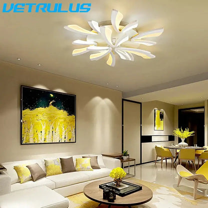 Modern black and white flower led chandelier with warm illumination for living room decorbites led chandelier