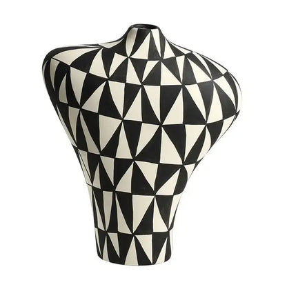 A modern black and white ceramic vase with a geometric diamond pattern for decorbites geometric diamond decor