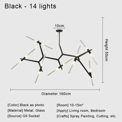 Modern black and white geometric glass led chandelier with 14 lights metal design ideal as ceiling light for living room