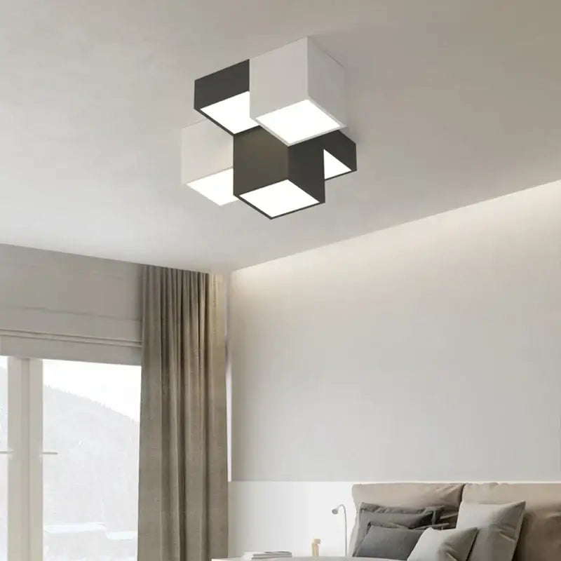 Modern black and white geometric led ceiling light with cube design perfect for bedroom decorbites geometric led ceiling
