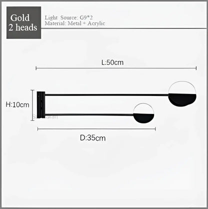 Modern gold-colored pendant lamp with two spherical acrylic heads on a metal arm decorbites geometric line design
