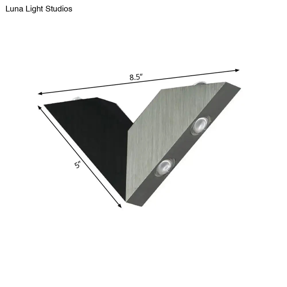 Modern black and white geometric metal shade wall lamp with v-shaped brushed steel and matte black finish led lights